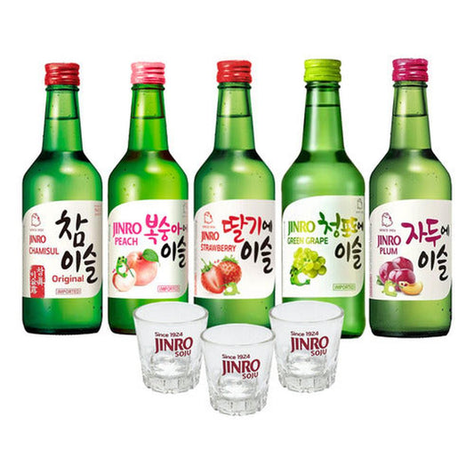 Pack 5 Soju Coreano + 3 Vasos Jinro Originales