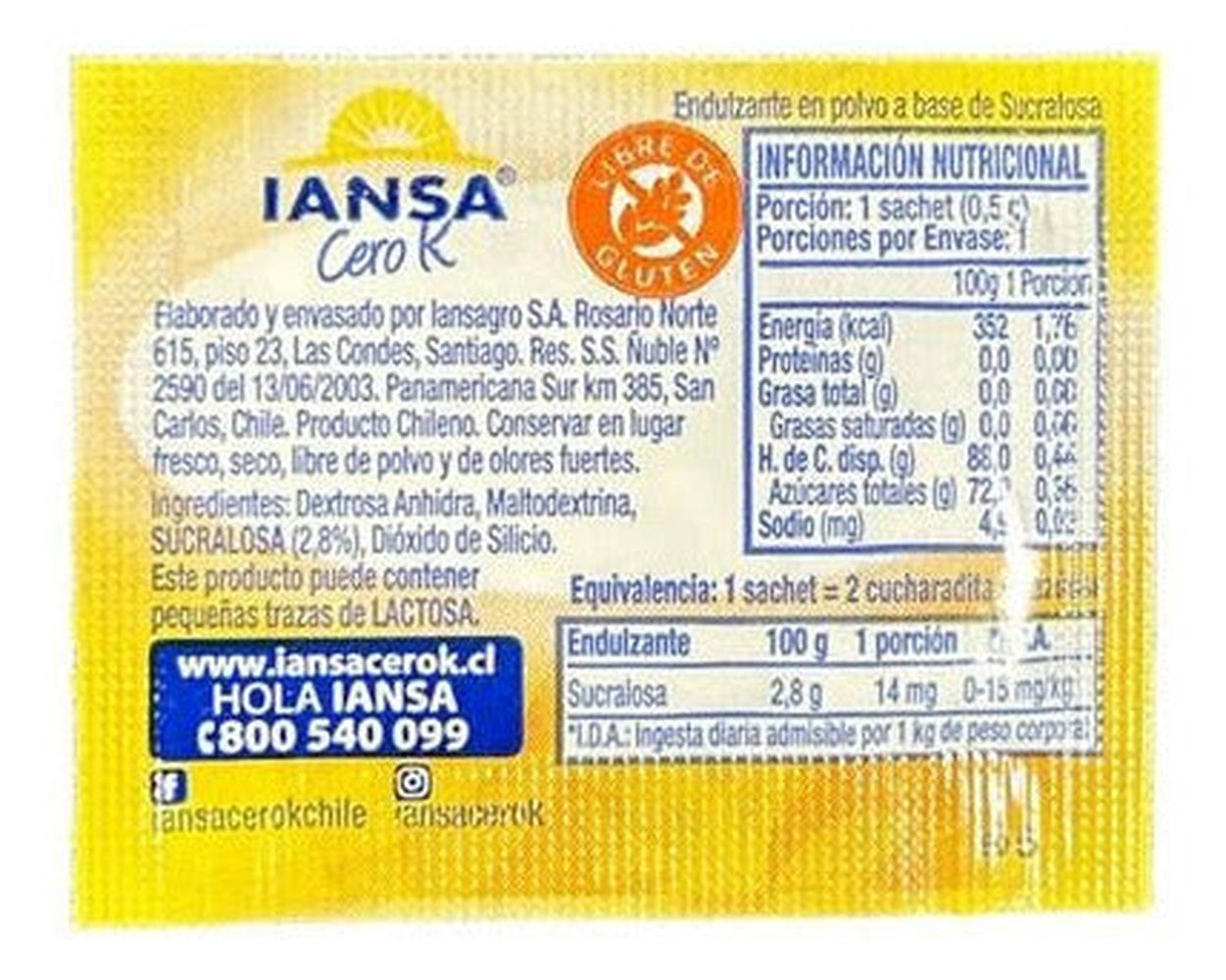 Sucralosa En Sachet  0,5g 2000 Unidades Iansa
