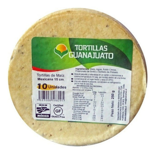 Tortillas De Maíz Blanco Guanajuato 10 Und. 250 Gr