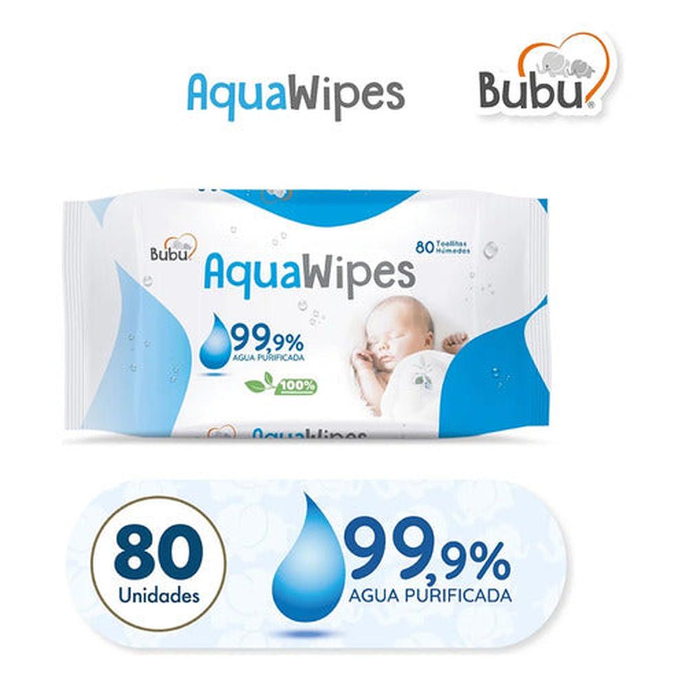 Toallitas Húmedas Aquawipes 99% Agua 80 Unid. Bubu