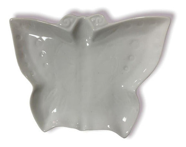 Plato Cerámica Blanco Forma De Mariposa - Lireke