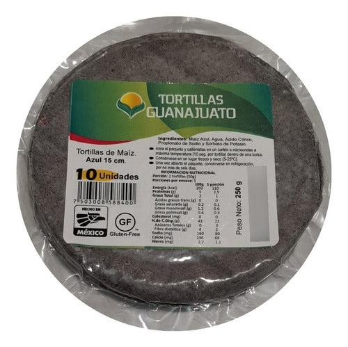 Tortillas De Maíz Azul 15cm Sin Gluten 10 Unid - Guanajuato